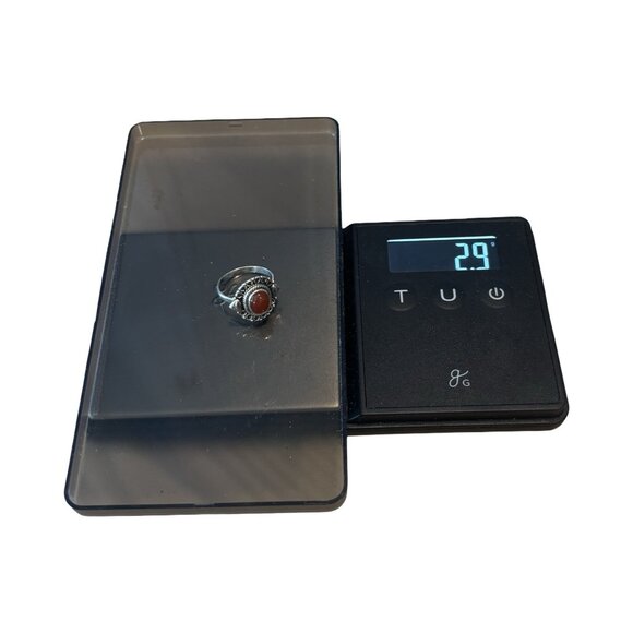 Sterling Silver 925 Carnelian Red/orange Ornate Oval Ring Size 6 Southwest Boho - Picture 5 of 5